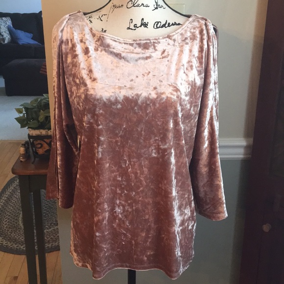 NWT!Blush colored crushed velvet cold shoulder top - Picture 3 of 8